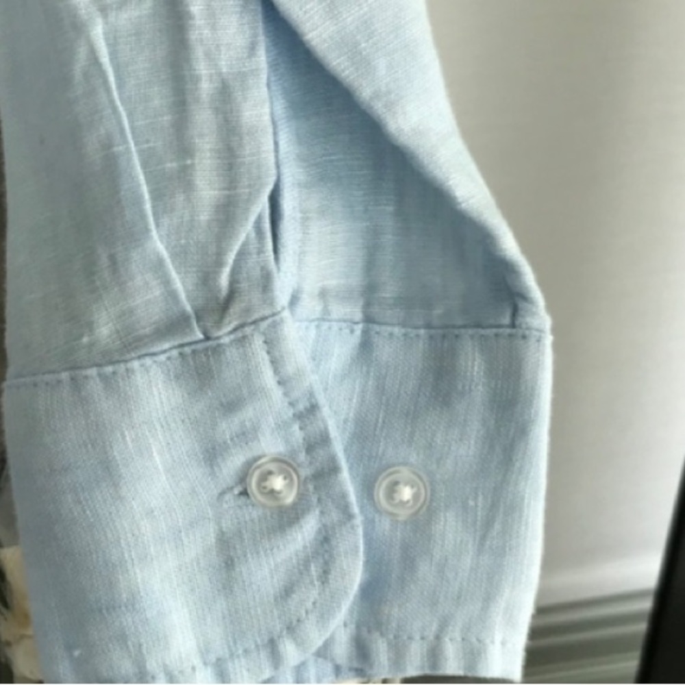 H&M 100% Linen Pale Blue Button Down Sz S - Picture 5 of 7
